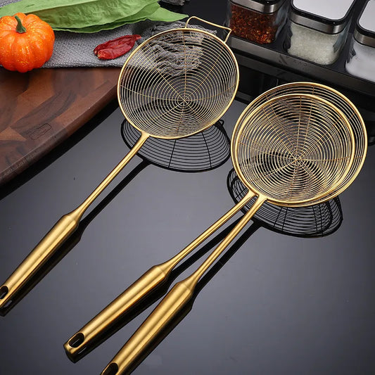 Golden Stainless Steel Skimmer with Long Handle