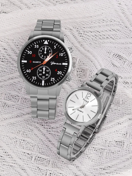 Montre à quartz polyvalente pour couple avec bracelet en acier et collier pour couple 4 pièces