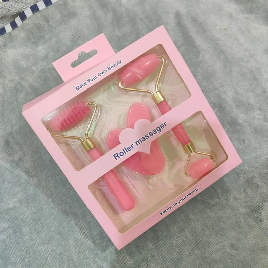 Ensemble de massage à rouleaux en résine - Soins du visage Gua Sha