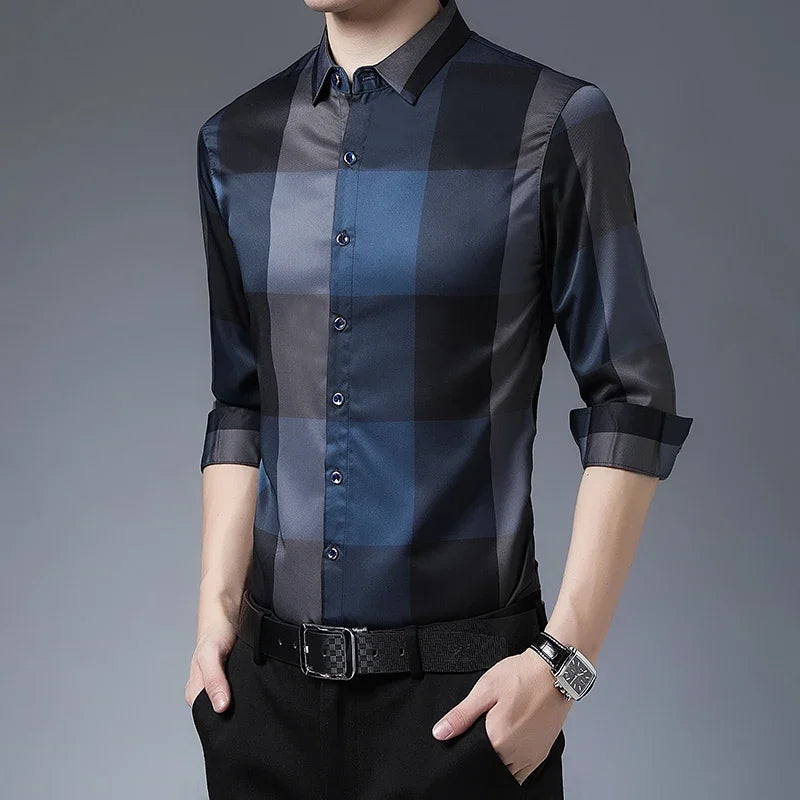 Men's Autumn Business Casual Plaid Long Sleeve Shirt