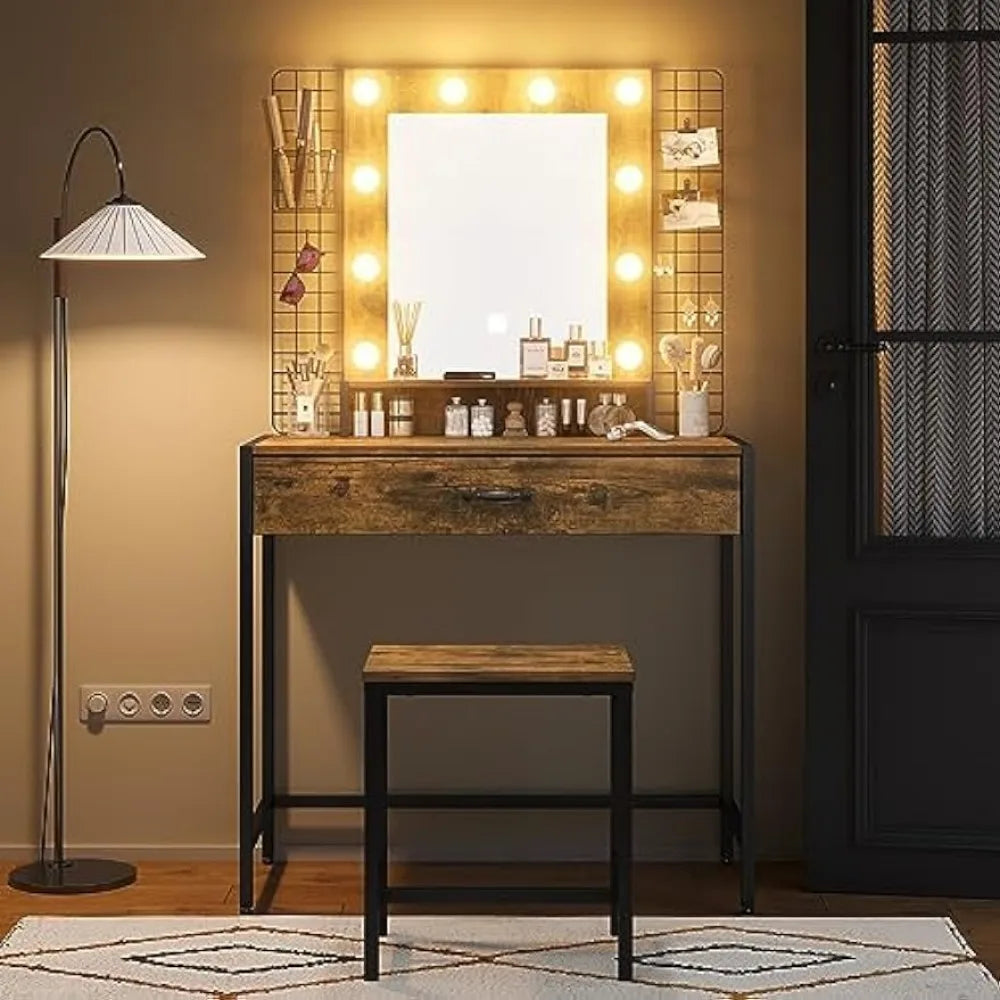 Vanity Desk Set with Mirror & Lights