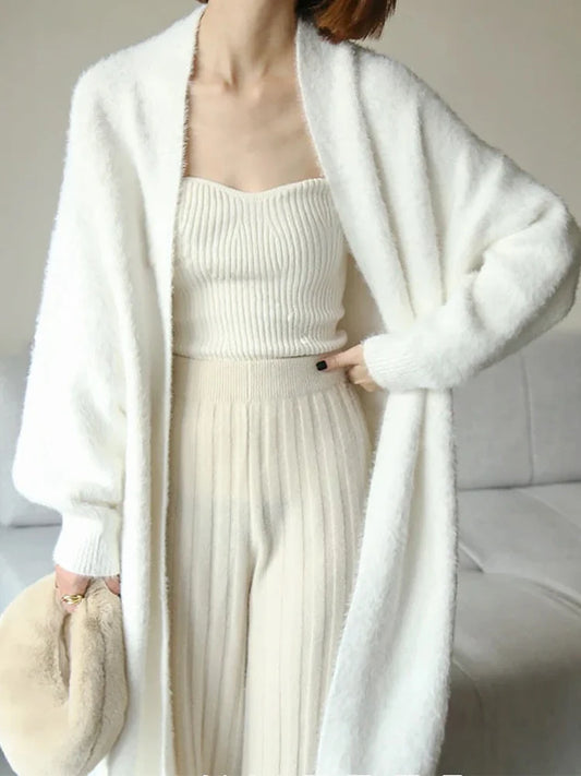 Cozy Winter White Long Cardigan Set