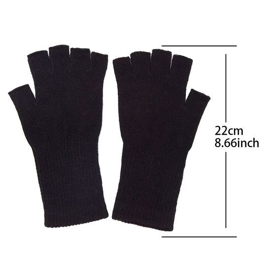 Schwarze gestrickte fingerlose Handschuhe - warm