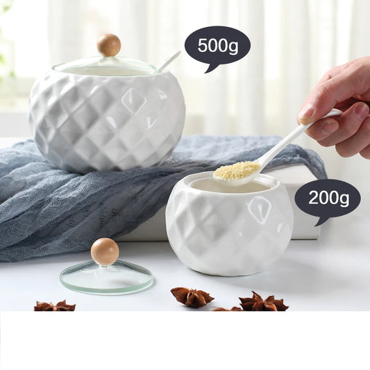 Ensemble de pots d'assaisonnement en céramique avec couvercle en bois