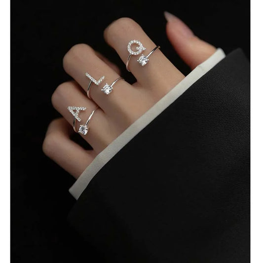 women ring, letter ring, adjustable ring, ring with initial, adjustable rings for women, zircon ring, initial letter ring