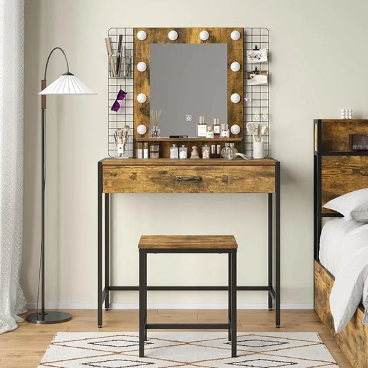 Vanity Desk Set with Mirror & Lights