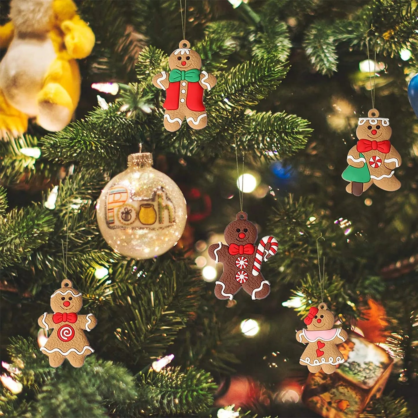 12 Assorted Plastic Gingerbread Man Ornaments for Tree Decor