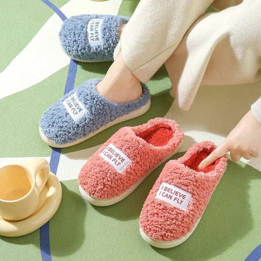 Chaussons d'hiver antidérapants en coton et peluche pour femme
