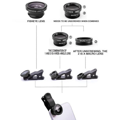 3-in-1 Fisheye Wide Angle Macro Mobile Phone Lens