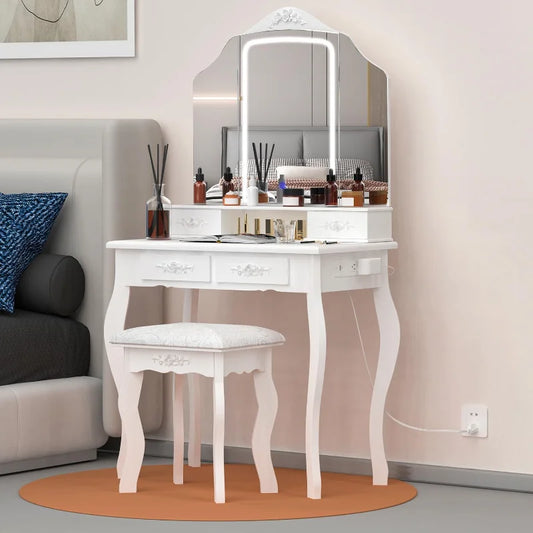 Lighted Vanity Set with Power Outlet