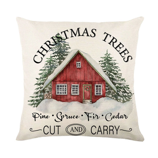 Housse de coussin en lin Joyeux Noël 45x45cm Décor