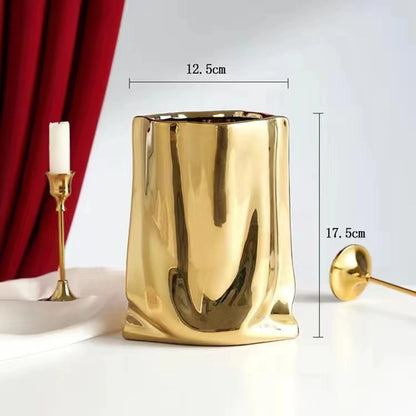 Large Gold & Silver Ceramic Vase for Parties