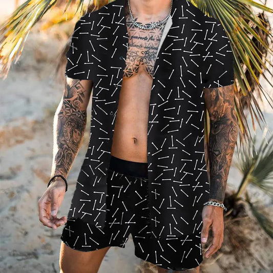 Herren-Set mit hawaiianischem Aufdruck, lässige Streetwear