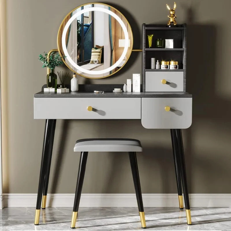 DOLILO 35" Vanity Desk with Mirror and Lights