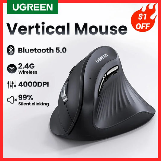 Wireless Vertical Bluetooth Mouse - 6 Mute Buttons