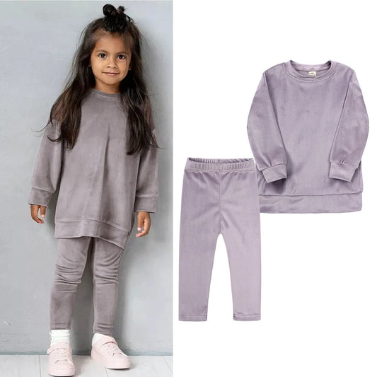 Costume de printemps en velours pour enfants, ensemble pull avec pantalon