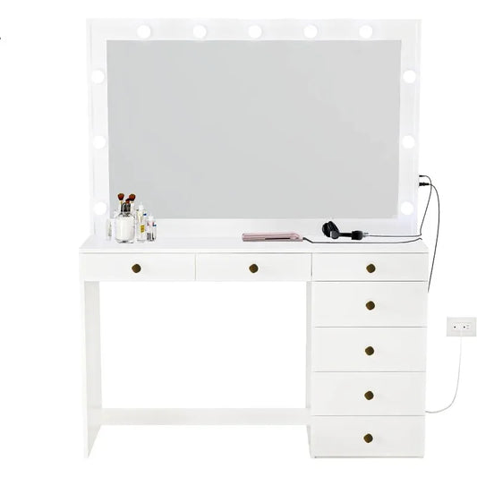 White Modern Vanity Set with Mirror