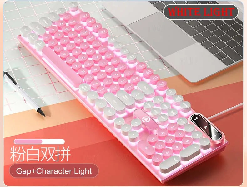 gaming keyboard, keyboard keycaps, pink keycaps, pink keyboard, white keyboard, white keycaps, wired keyboard, pink gaming keyboard