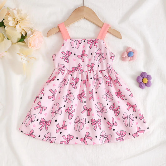 Baby Mädchen Kurzarm Freizeitkleid mit Schleife und Kaninchen-Print