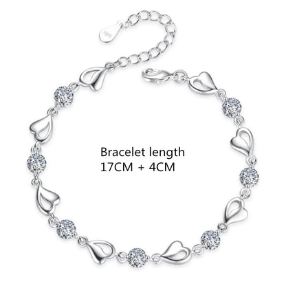 Heart-Shaped Cubic Zirconia 925 Silver Women's Bracelet
