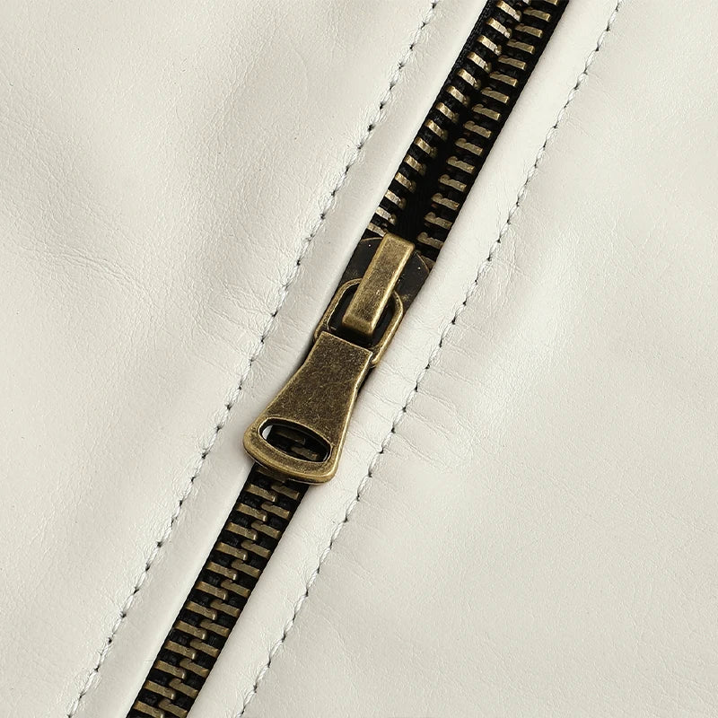 Men's White Leather Biker Jacket