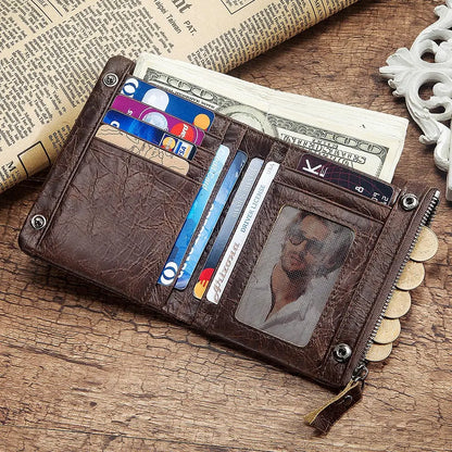 Men's Genuine Leather Wallet with Passport Holder Engraving