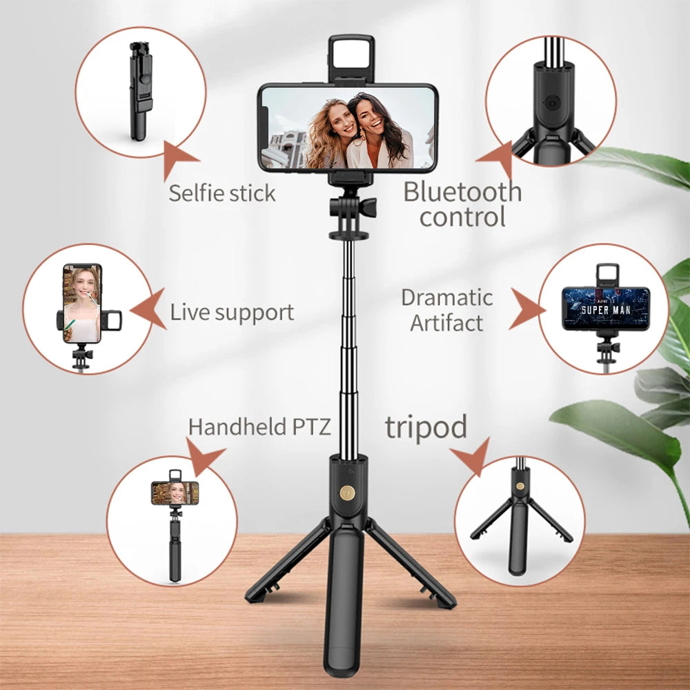 Extendable Wireless Selfie Stick Tripod with Light