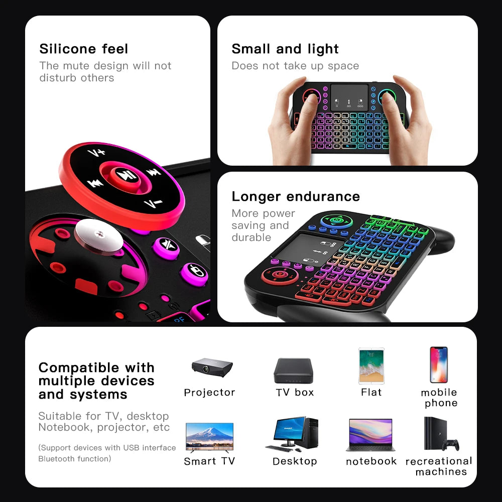 V8 Mini Wireless Keyboard - 7 Color Backlit
