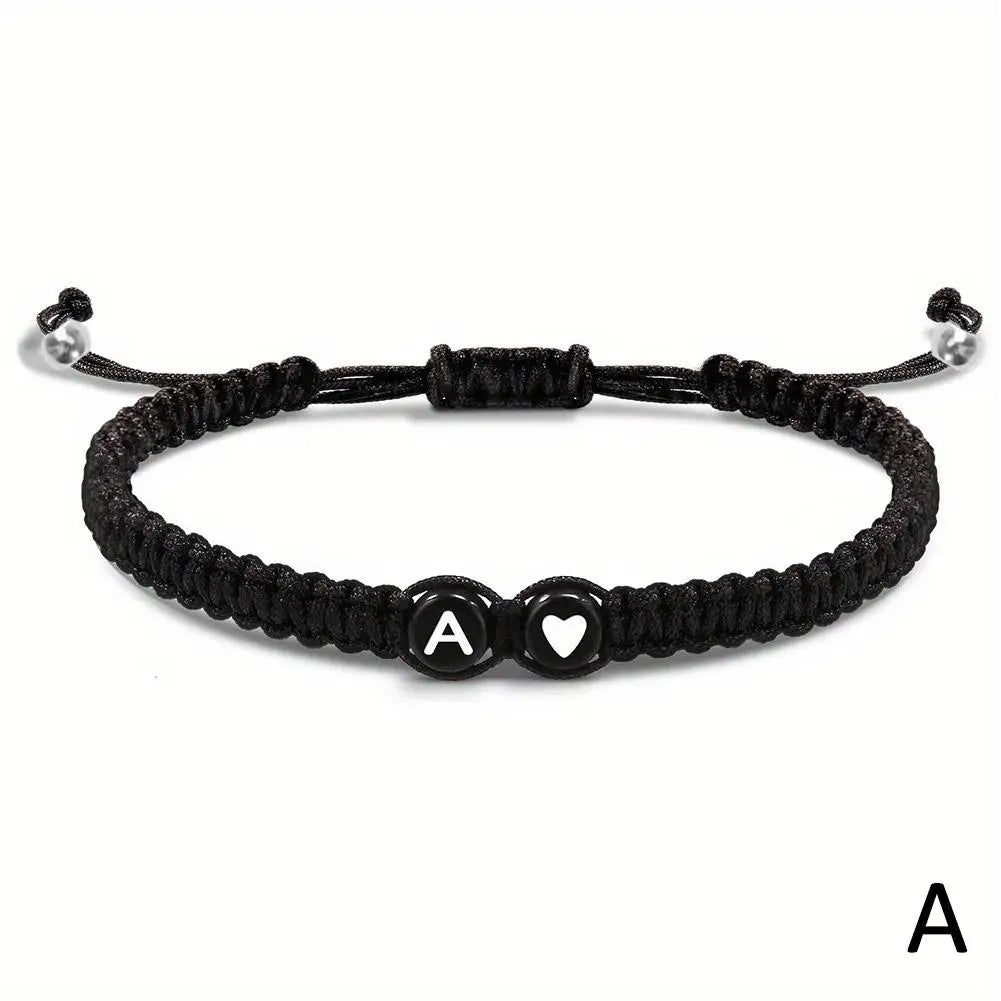 Bracelets en forme de cœur avec initiales de 26 lettres - Cadeau d'amitié tressé fait à la main avec nom AZ réglable
