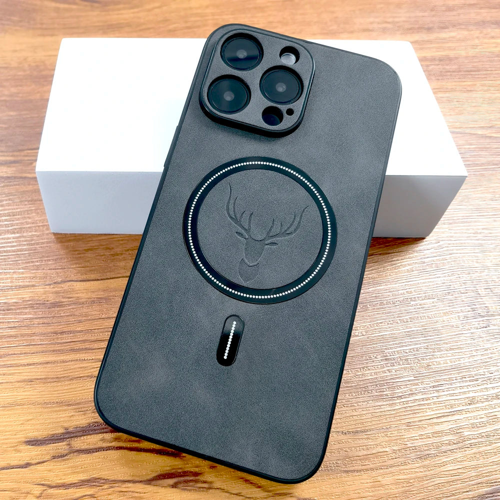 Étui en cuir PU pour iPhone avec motif cerf