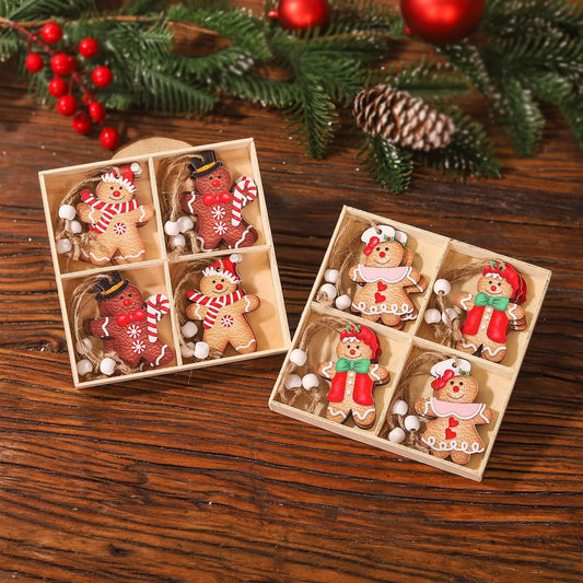 Set of 12 Wooden Gingerbread Man Christmas Ornaments