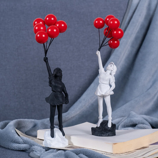 Nordic Modern Banksy Resin Statue Home Decor Flying Balloon Girl Art Sculpture Figurine Craft Ornaments Living Room Decorations