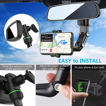 360° Rotatable Rearview Mirror Phone Holder for Cars