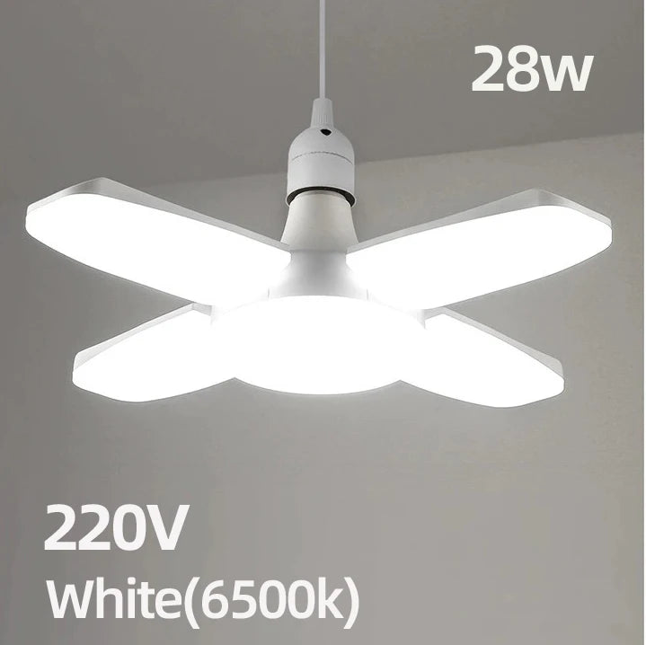 Ampoule LED pliable E27 – 28 W, lumière blanche 6 500 K, design à 40 pales déformables, AC 110 V/220 V