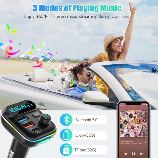 Kit de voiture émetteur FM Bluetooth 5.0 avec PD et QC3.0
