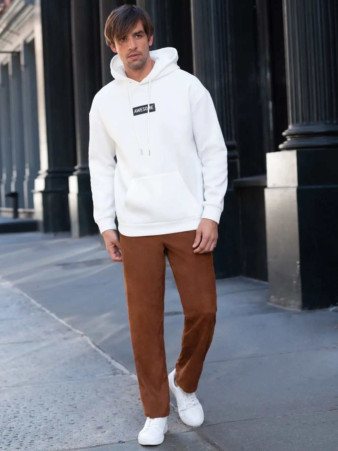 Awesome Small Letter Funny Design Man Hoodies Loose Hip Hop Pullovers Fleece Street Style Clothing Pocket Oversized Hoody Men