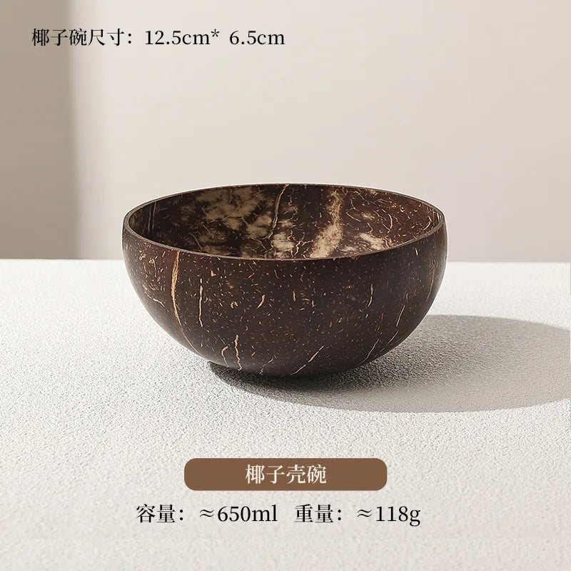 Dessert Fruit Salad Mixing Natural Coconut Bowls Kitchen Wooden Set