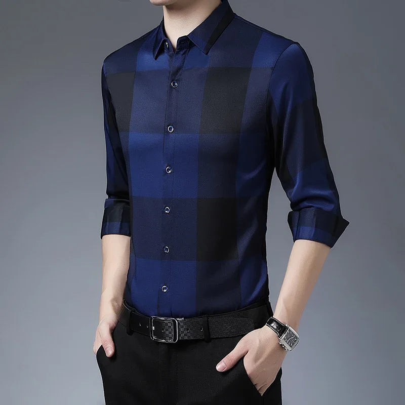 Men's Autumn Business Casual Plaid Long Sleeve Shirt