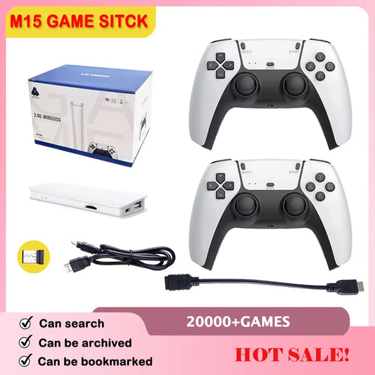 M15 Game Stick Mini TV 4K Retro Gaming Console Classic Handheld Game with Wireless Controllers HD Output for PS1 Arcade