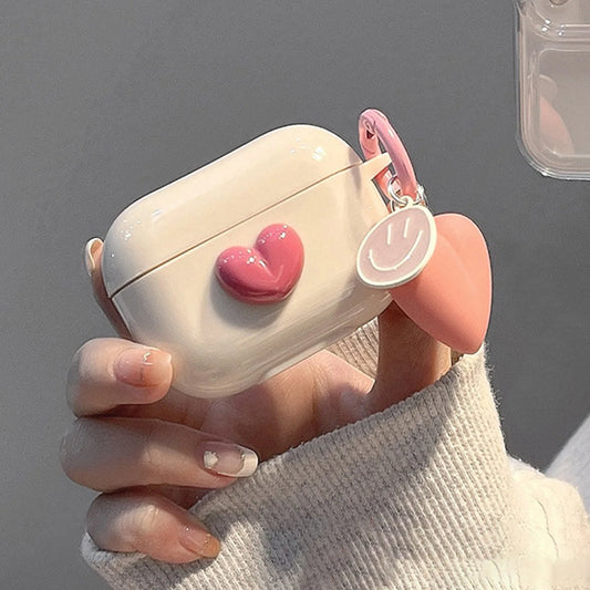 Étui AirPods mignon avec dessin animé en forme de cœur rose