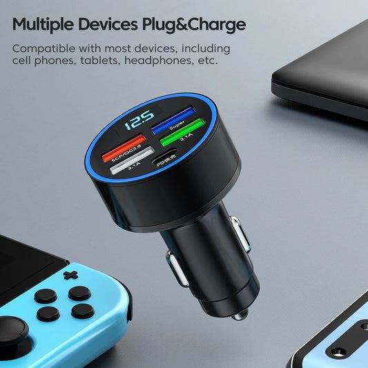 Chargeur de voiture 150 W à 5 ports – Charge ultra rapide PD QC3.0 USB C