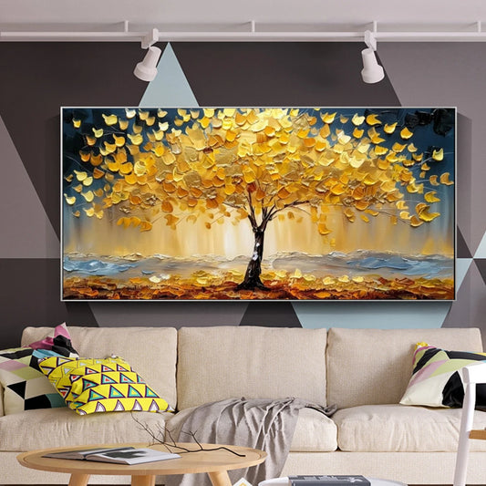 Abstract Golden Tree Canvas Print - Modern Lucky Money Tree Wall Art