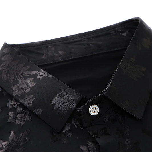 Chemise confort décontractée à manches longues en soie glacée pour hommes