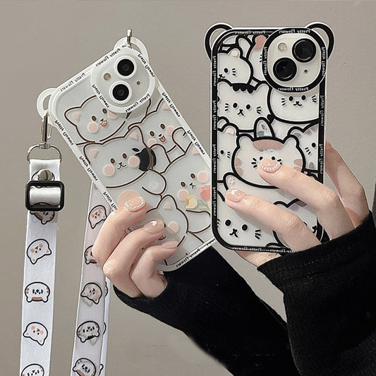 Cute Bear & Cat Lanyard Phone Case