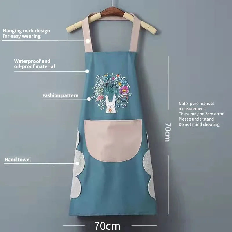 Hand-Wiping Kitchen Apron, Oil-Proof Waterproof Cooking Apron