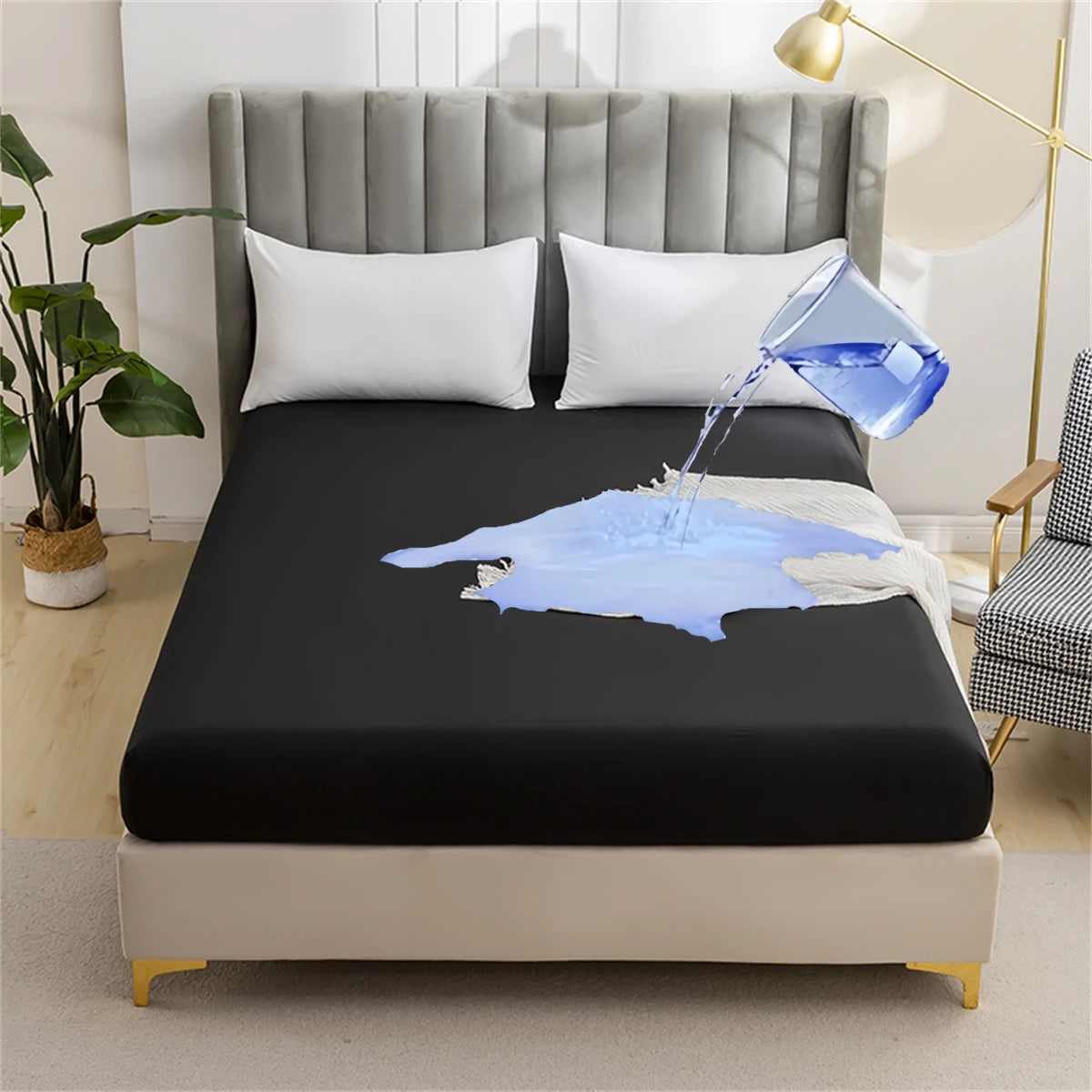 Waterproof Soft Skin Frosting Solid Color Mattress Cover Sheet – Bed Cap Dust Cover with Pillow Case & Pillow Core