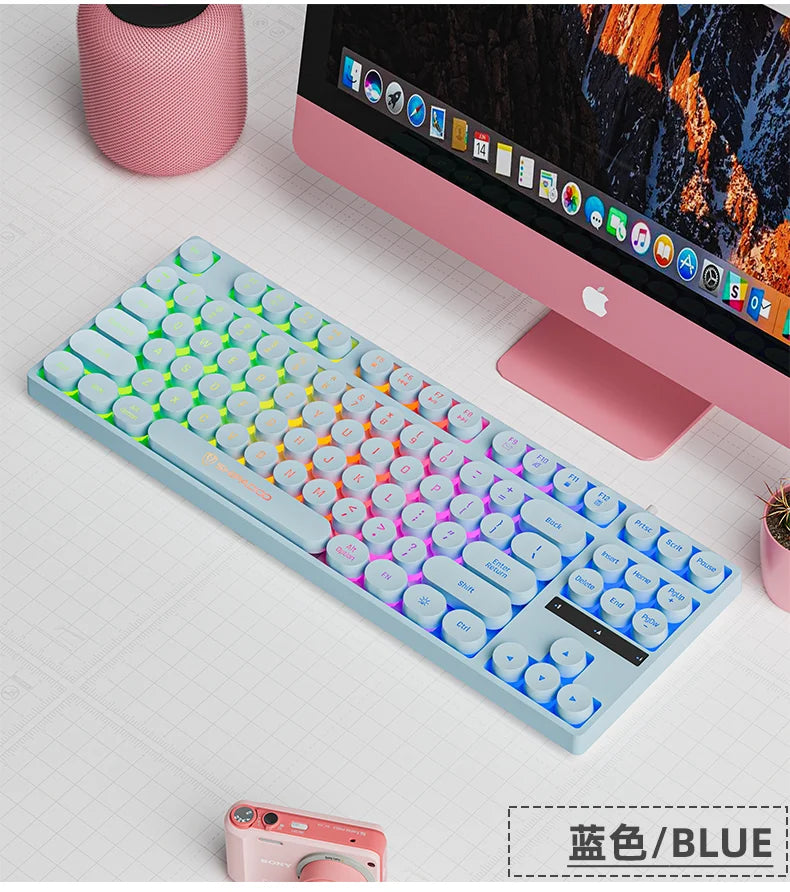 Punk Color Block Gaming Keyboard with Robotic Feel