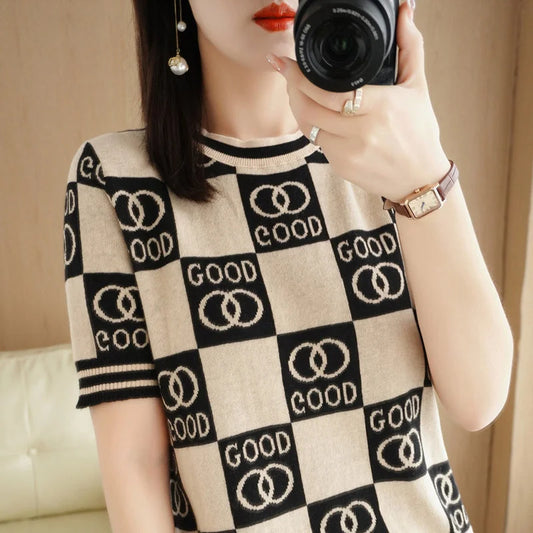 Summer Short-Sleeved Round Neck Knitting Sweater