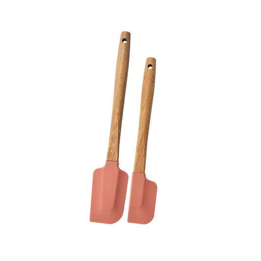 2Pcs Silicone Spatula Set with Wood Handle