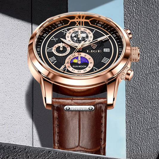 Luxury Brown Leather Men's Quartz Sport Watch